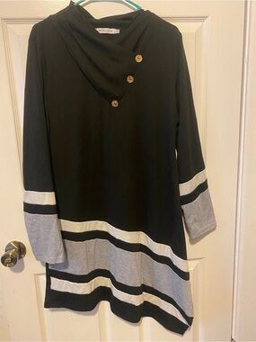 Misslook womens Black & Gray Hooded Stripe long sleeve shirt